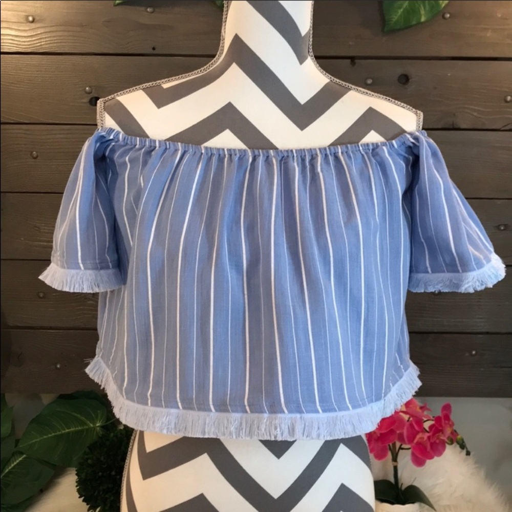 Blue Hot & Delicious Crop Off Shoulder Top